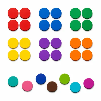 Twenty-four counters divided into six groups, with seven extra counters.