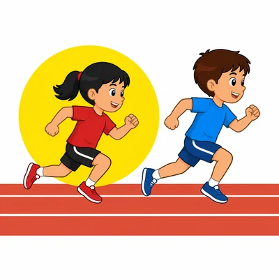 Two children running in a race with the second runner highlighted