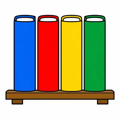Four books on a shelf with the second book colored red