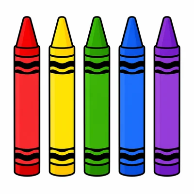 Five crayons in a row with the fourth crayon colored blue