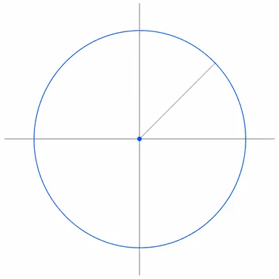 Circle centered at the origin with a radius line.
