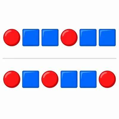 Two rows of red circle and blue square patterns for comparison.