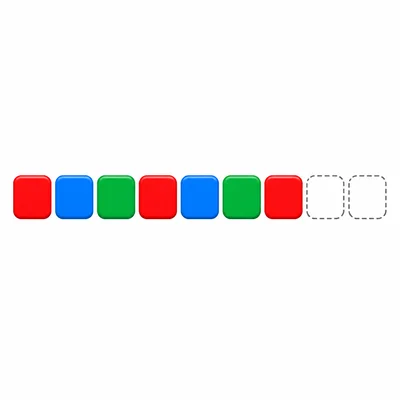 A red, blue, green color pattern with two empty spaces at the end.