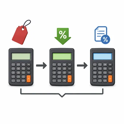 Diagram showing a calculator discounted first and then taxed.