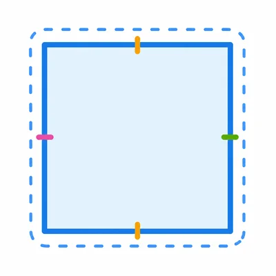 A square with four equal sides and a dashed outline around it.