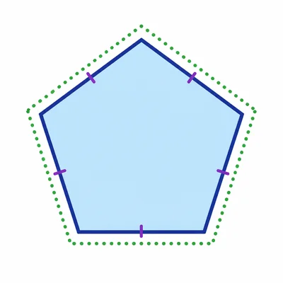 A five-sided shape with all sides marked equal.