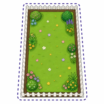 A rectangular garden with a border around the outside.