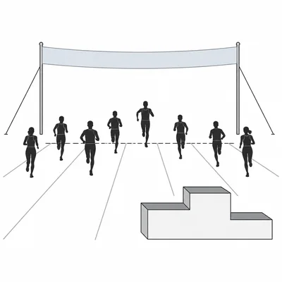 Seven runners and a three-place winners podium.