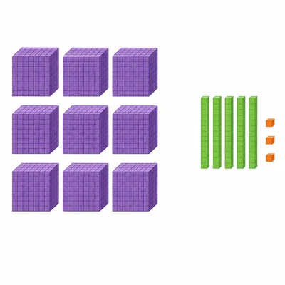 Base-ten blocks showing thousands, no hundreds, tens, and ones.