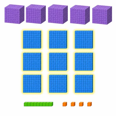 Base-ten blocks with the hundreds group highlighted.