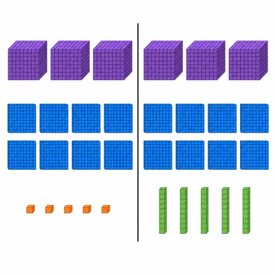 Two side-by-side base-ten block groups for comparing numbers.