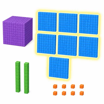 Base-ten blocks with seven hundred flats highlighted.