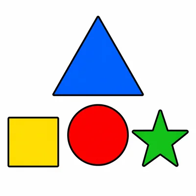 A circle below a triangle, with other shapes to the sides.