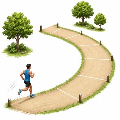 A runner on a path divided into six equal sections.