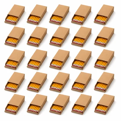 Twenty-five boxes of pencils arranged in a grid.