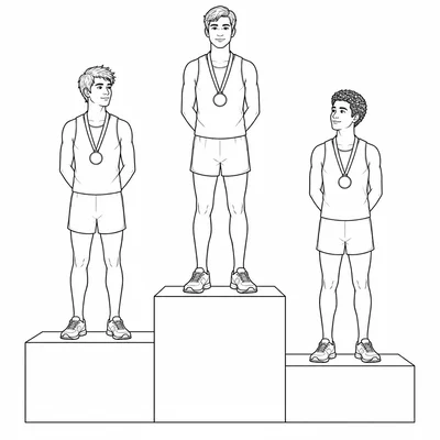 Three runners on podium levels showing ordered race awards.