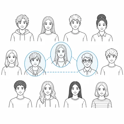Group of twelve students with three highlighted as a committee.