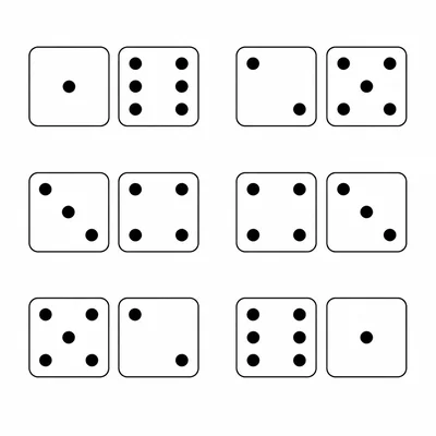 Six dice pairs showing all rolls that sum to seven.