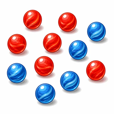A group of red and blue marbles.