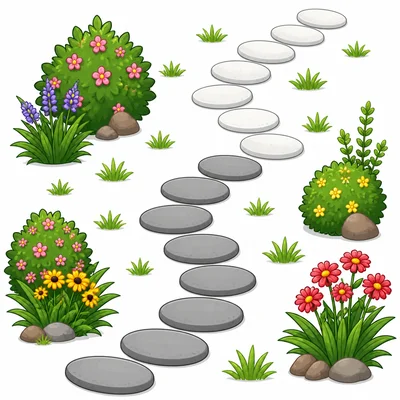A path of gray and white stepping stones.