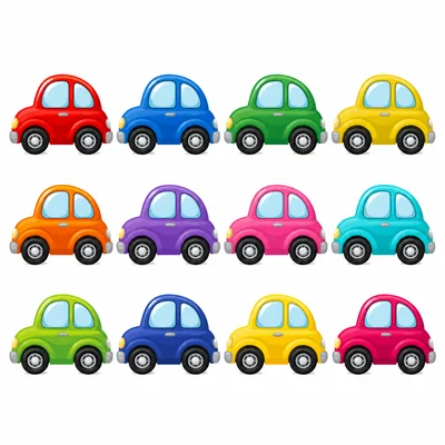 Toy cars arranged in equal rows.