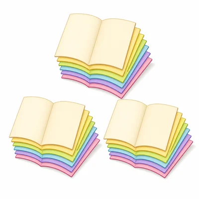 Three equal groups of blank pages.