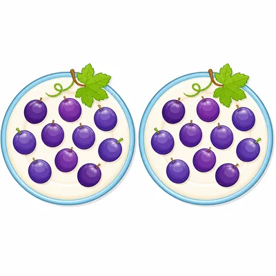 Two plates with equal groups of grapes.