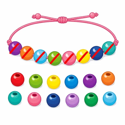Colorful beads with some shown as used for a bracelet.