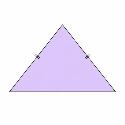 An isosceles triangle with the two equal sides marked.
