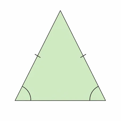An acute isosceles triangle with equal sides and equal base angles marked.