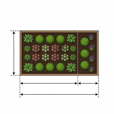 Rectangular garden diagram showing the length as the width plus an extra segment.
