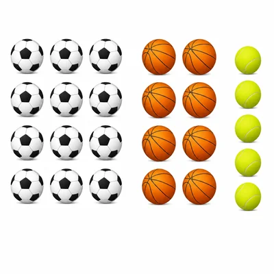 Three groups of sports balls show soccer, basketball, and tennis survey choices.
