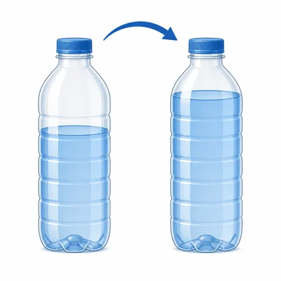 Two bottles show water increasing from two thirds full to nearly full.