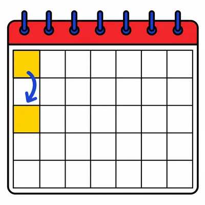 Calendar grid showing the next same weekday one row later.