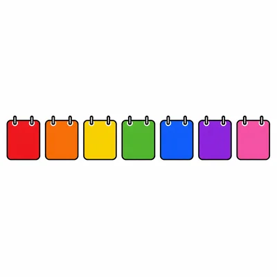 Seven colorful blank day squares in a row.