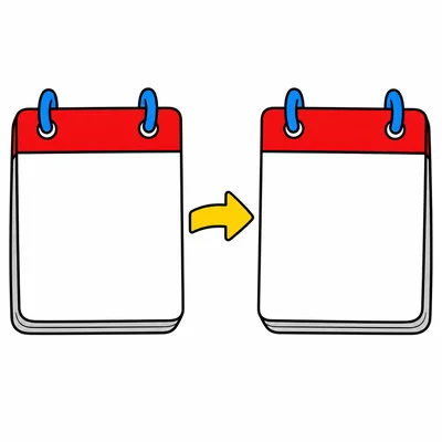 Two blank calendar cards with an arrow to the next day.