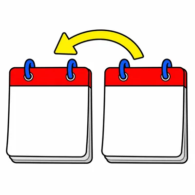 Two blank calendar cards with an arrow to the previous day.