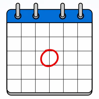 Blank calendar grid with one square circled.