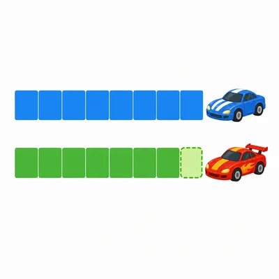 A comparison bar model showing one amount and another amount with extra toy cars.