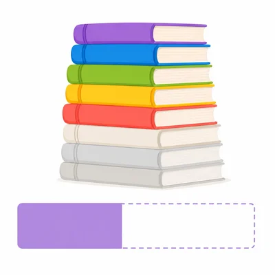A stack of books and a bar model with one read part and one missing unread part.