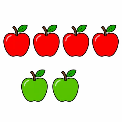 Pictograph showing four red apples and two green apples.