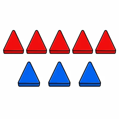 Pictograph showing five red triangles and three blue triangles.