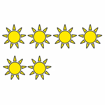 Pictograph showing four suns in one row and two suns in another row.