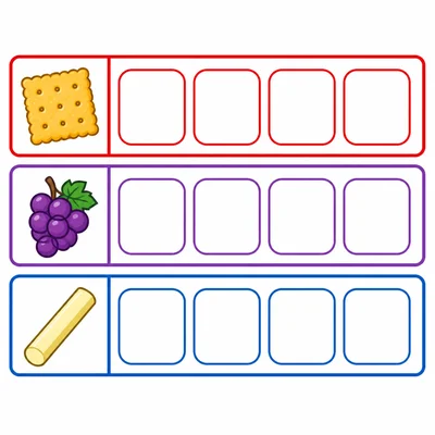 Blank pictograph template with cracker, grapes, and cheese stick rows.