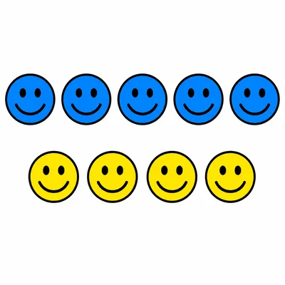 Pictograph showing five blue smiley faces and four yellow smiley faces.