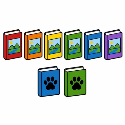 Pictograph showing six picture books and two animal books.