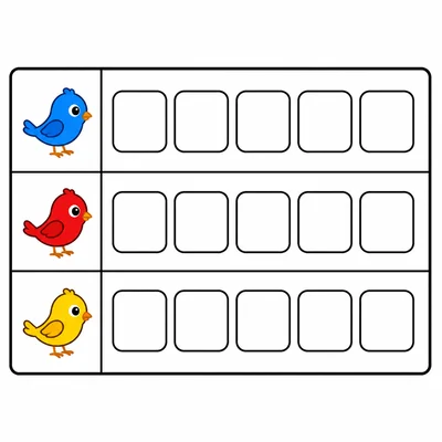 Blank pictograph template with blue, red, and yellow bird rows.