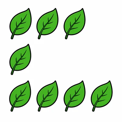 Pictograph showing rows of three leaves, one leaf, and four leaves.
