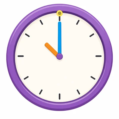 Clock face with the minute hand pointing straight up.