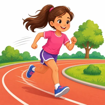 A girl running on a track.